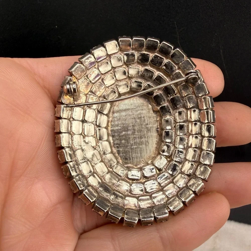Vintage Rhinestone Brooch Dome Silver Tone Full of Sparkle