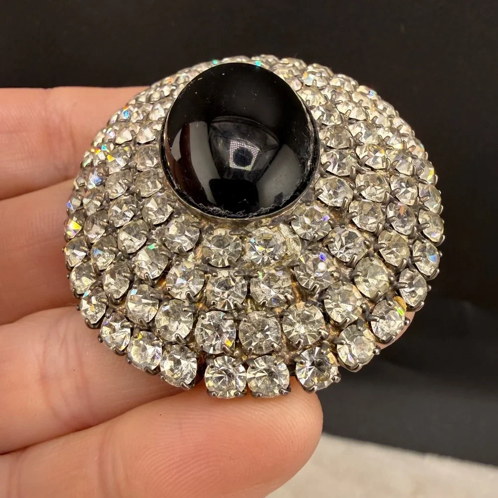 Vintage Rhinestone Brooch Dome Silver Tone Full of Sparkle