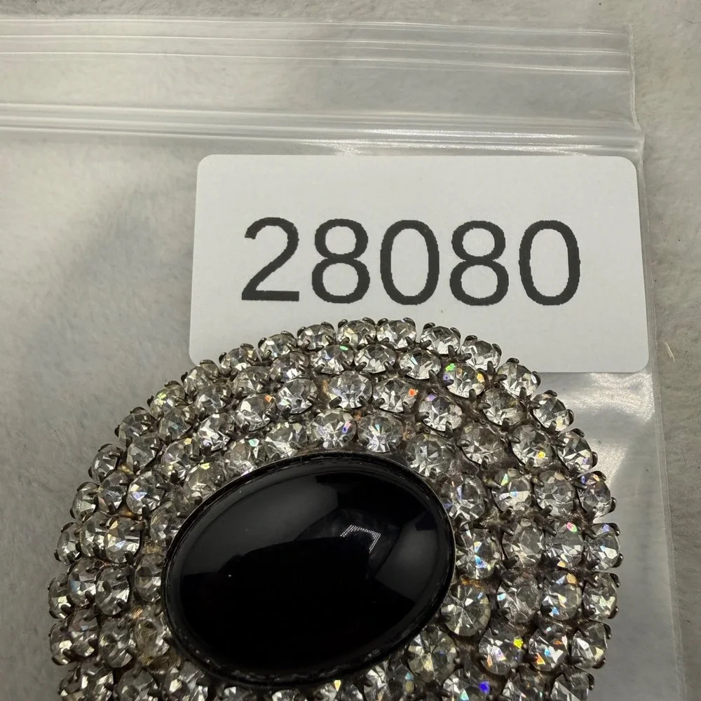 Vintage Rhinestone Brooch Dome Silver Tone Full of Sparkle