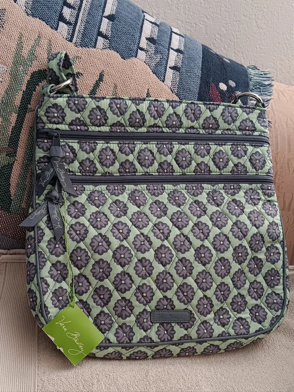 Vera Bradley Green and Gray Quilted Floral Crossbody Bag