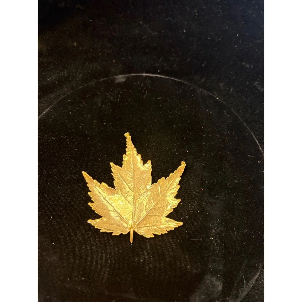 Vintage Real Maple Leaf Dipped in Gold Tone Brooch Pin Nature Jewelry 2.5 Inch