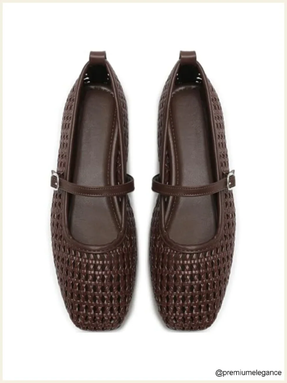 Faux Leather Woven Mary Jane Flats with Adjustable Buckle Strap - Lightweight