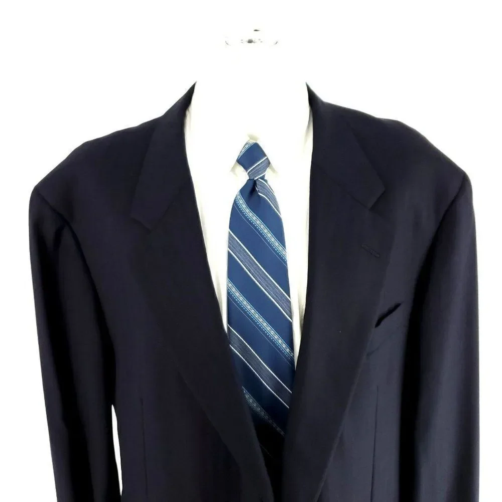 Hickey Freeman Bespoke Wool 2 Button Blazer 46R Blue Herringbone‎