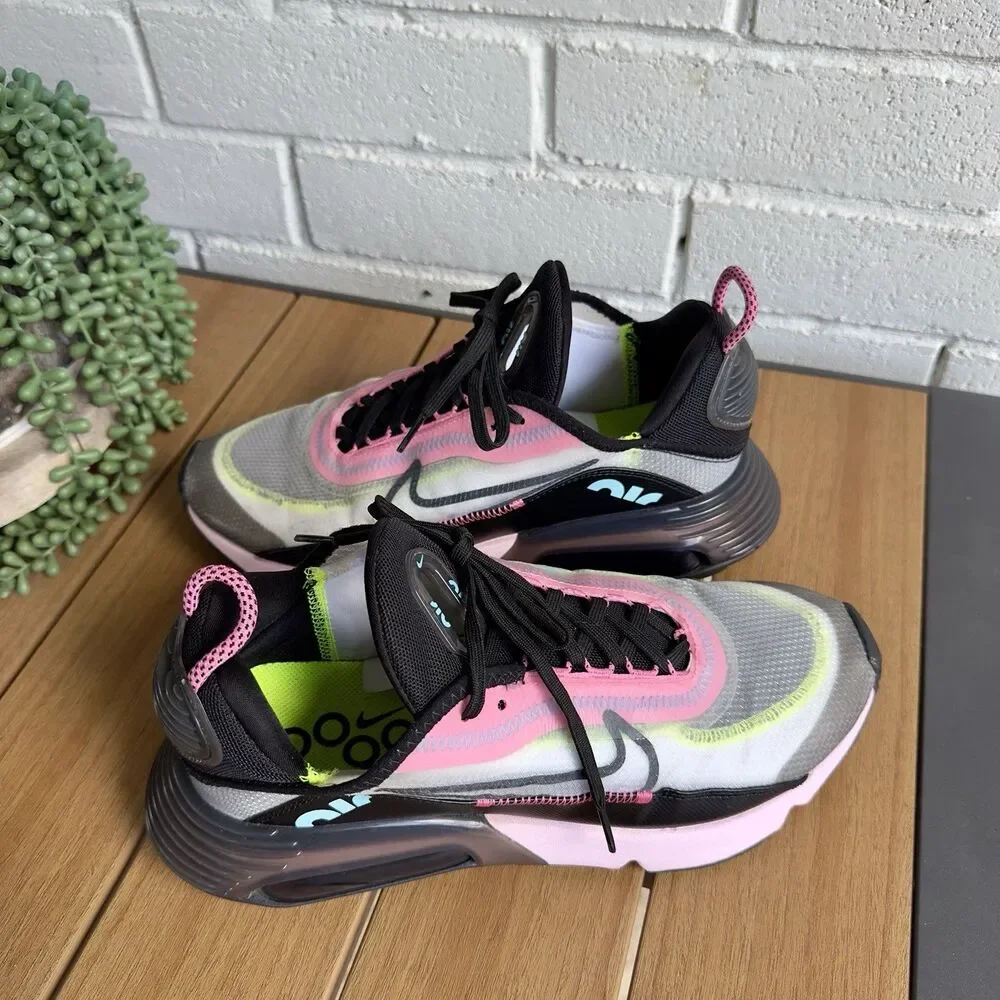 Nike Air Max 2090 Lotus Pink Volt Black Running Sneakers CW4286-100 Women Sz 9