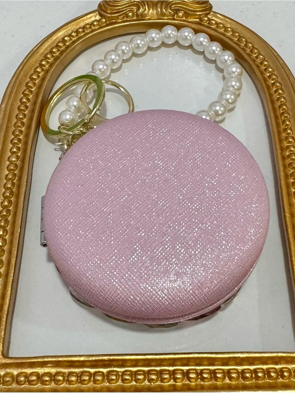 New Crystal Butterfly Mirror Key & Card Holder Wristlet in Pink