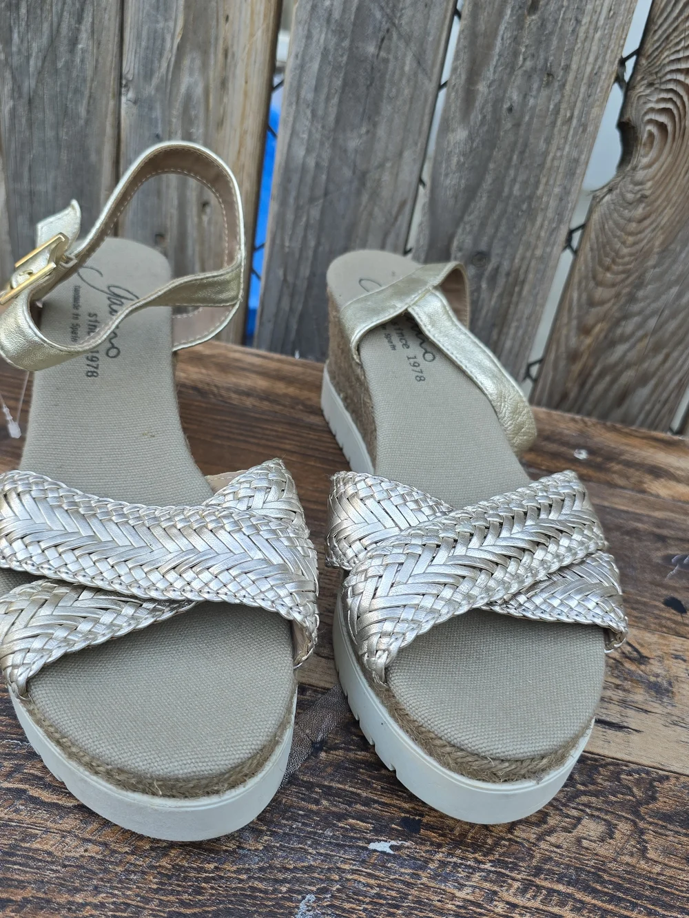 Woven Metallic Espadrille Wedge Sandals Gold Size 8