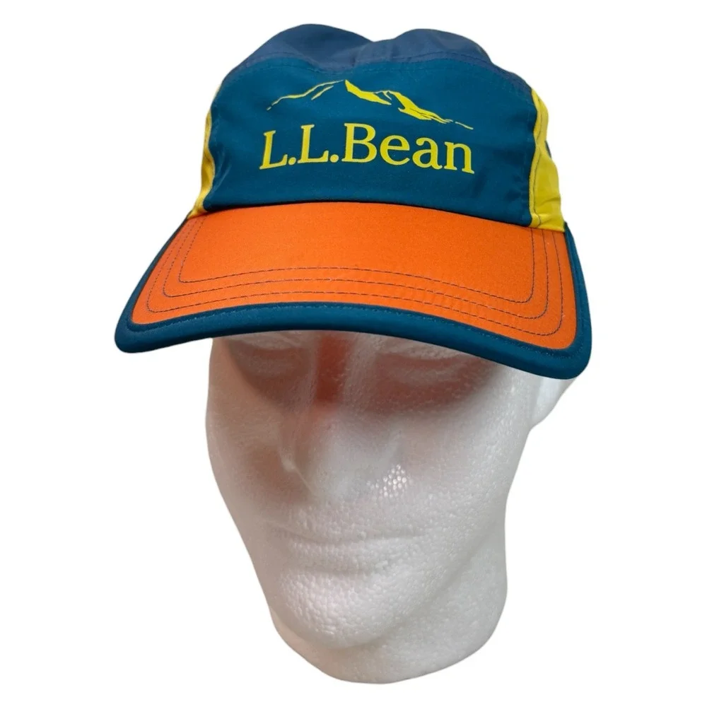 LL Bean Kids Mountain Classic Five-Panel‎ Hat OSFA Blue Yellow Orange Hiking Cap