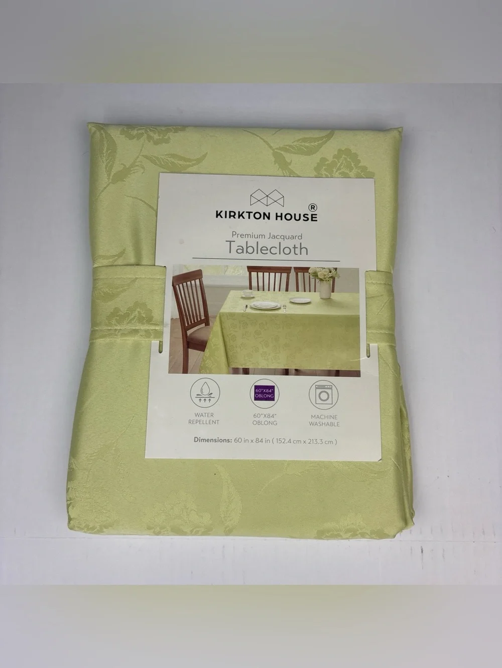 Kirkton House Tablecloth Green Floral Premium Jacquard 60x84 Oblong Water Resist