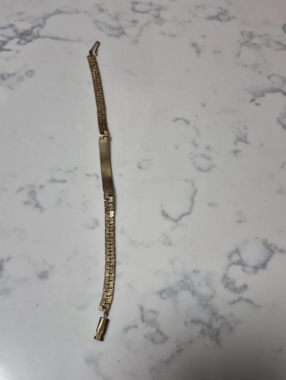 Fashion Jewelry Gold-Tone Women's ID Bracelet - Smooth Plate & Textured Chain