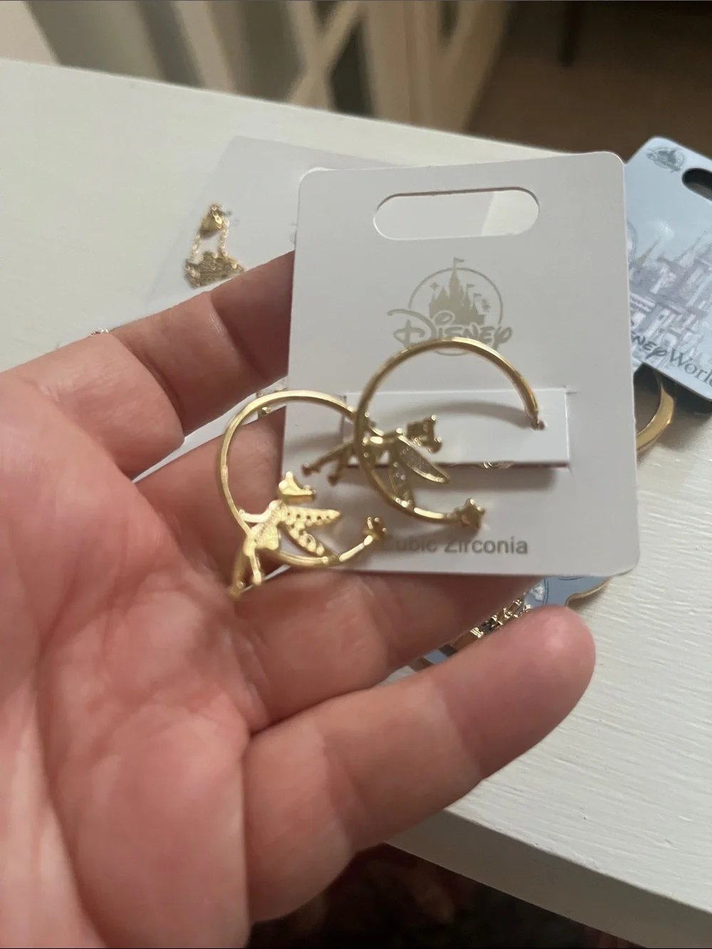 Disney Gold and Blue Castle Keychain with Coordinating Gold Jewelry Set. NEW