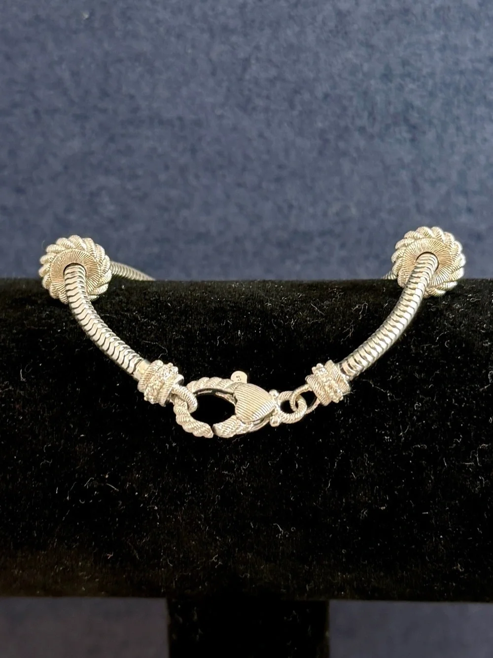 JUDITH RIPKA Sterling Silver Sparkling CZ Snake Charm Bracelet 2 Spacers; 7.5”