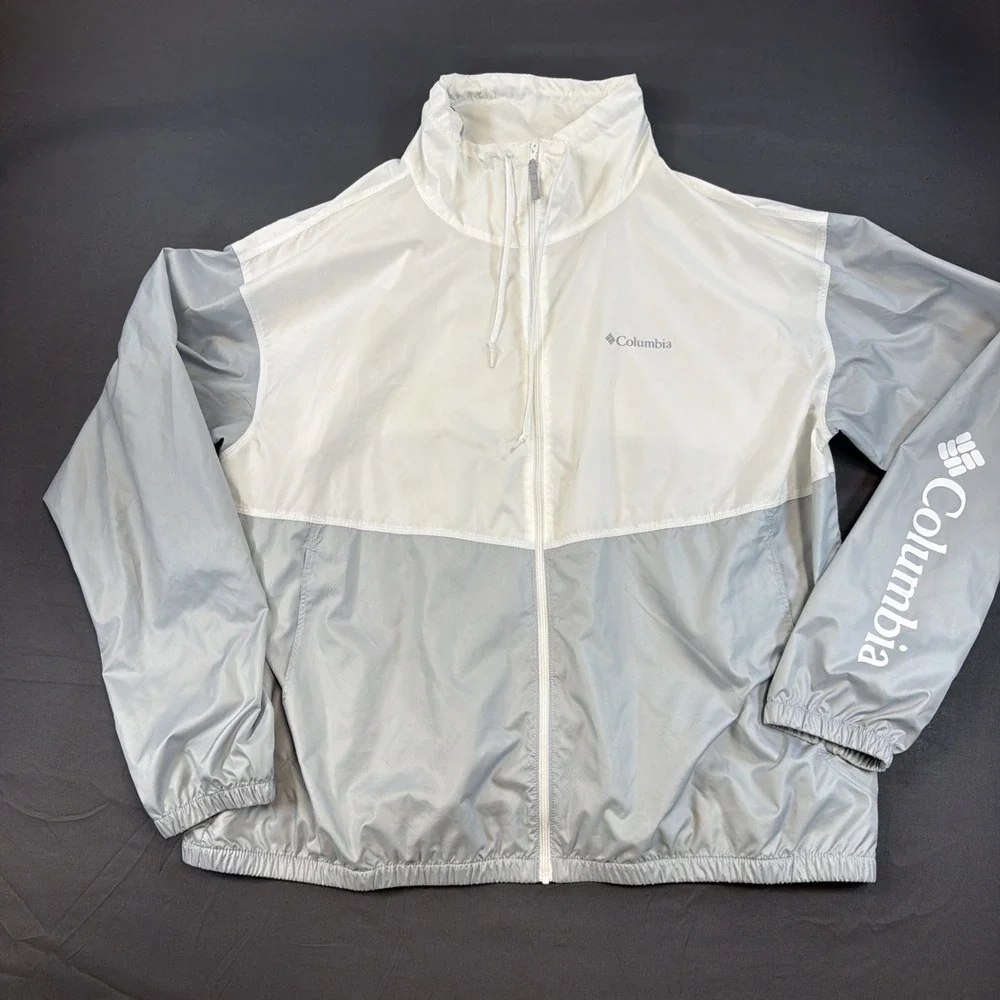 Columbia Center Ridge II Windbreaker Jacket Men's XXL Hooded White Gray