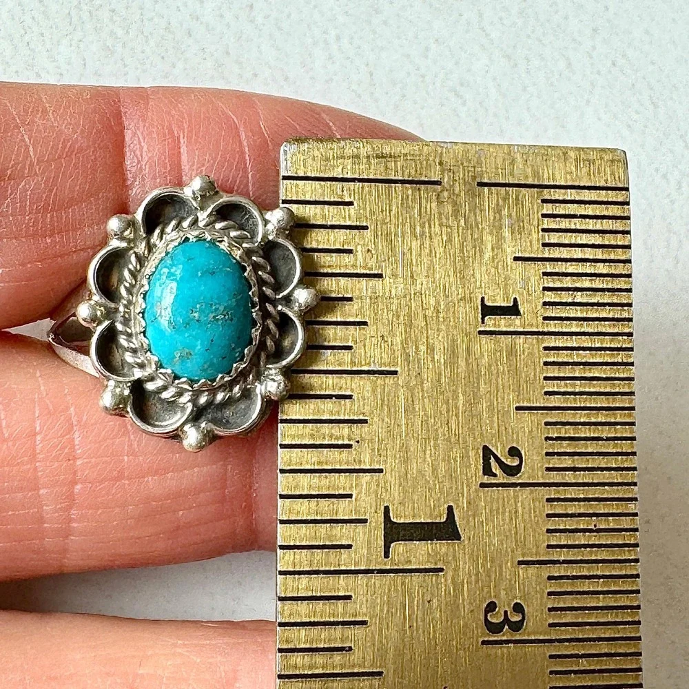 Navajo Flower Ring Turquoise Sz 7 Sterling Silver Signed Morgan Native Amer