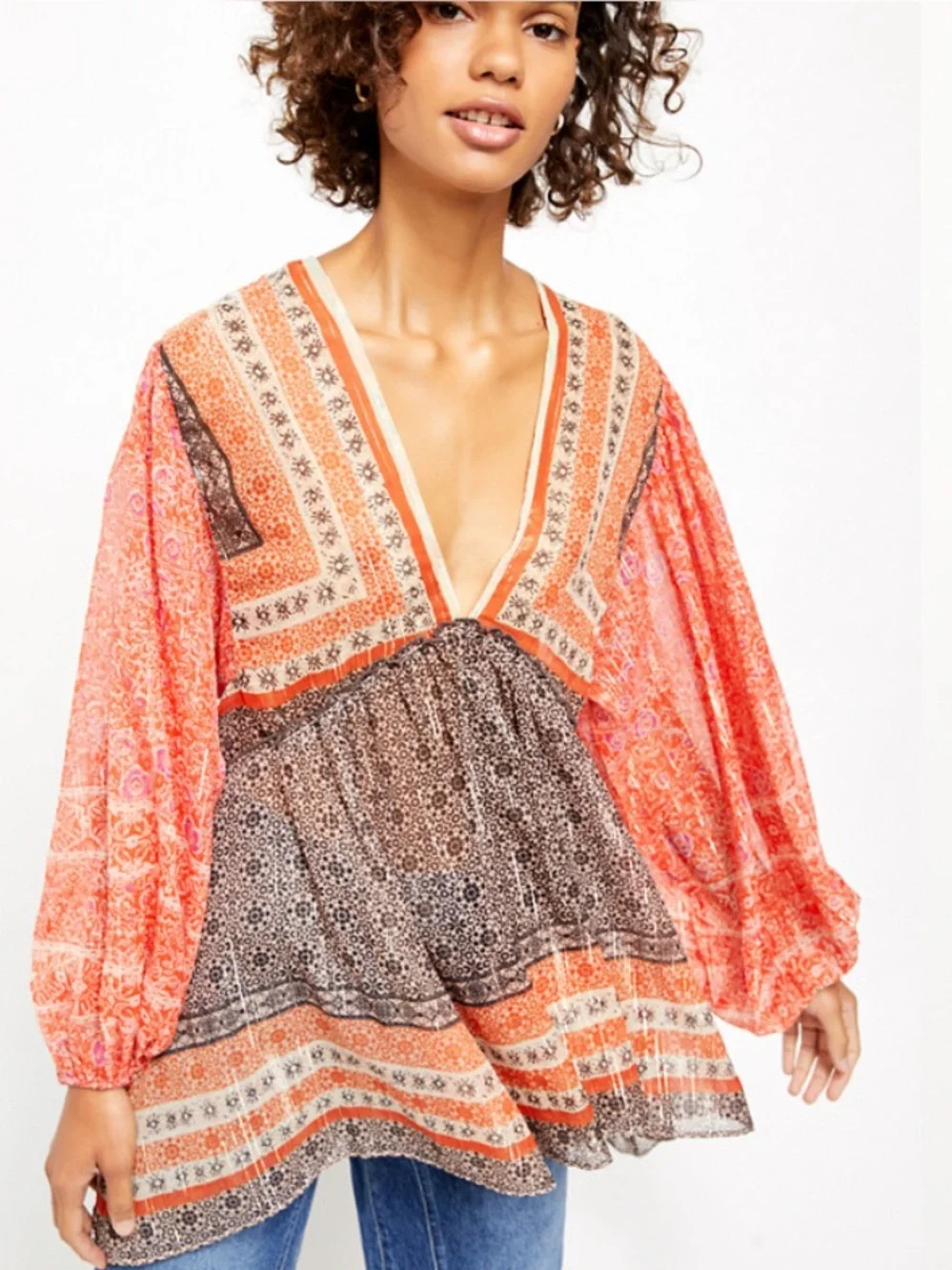 Free People Aliyah Boho Babydoll Top (M)