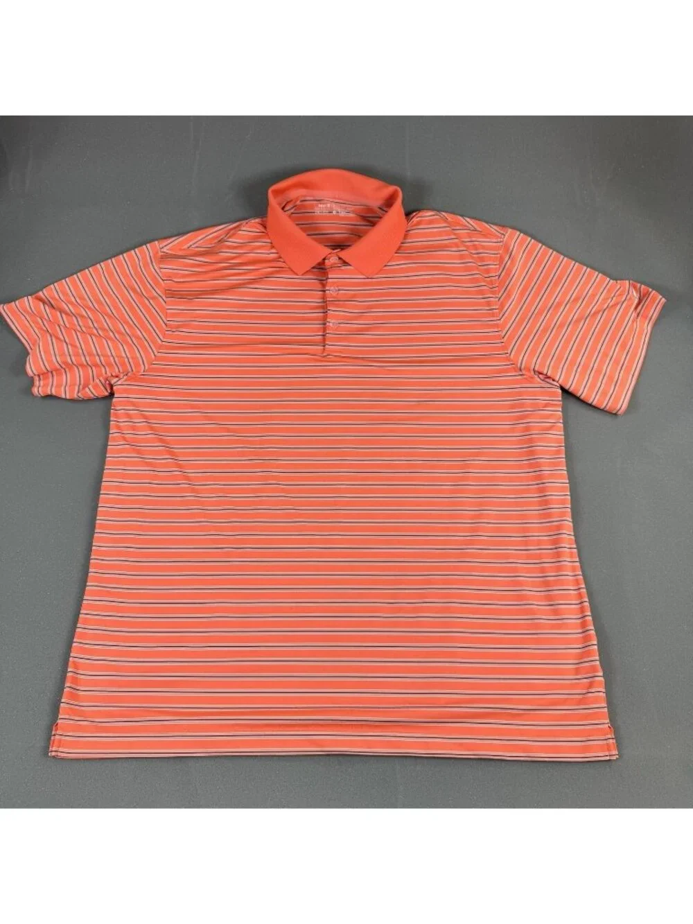 Nike Golf Polo Shirt Mens Size XL Orange Striped Dri-Fit Stretch Golf Summer