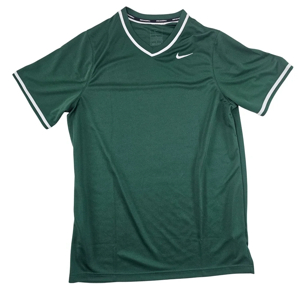 Nike Baseball Team Jersey Shirt Mens Large Green‎ White V-Neck Engineered Top