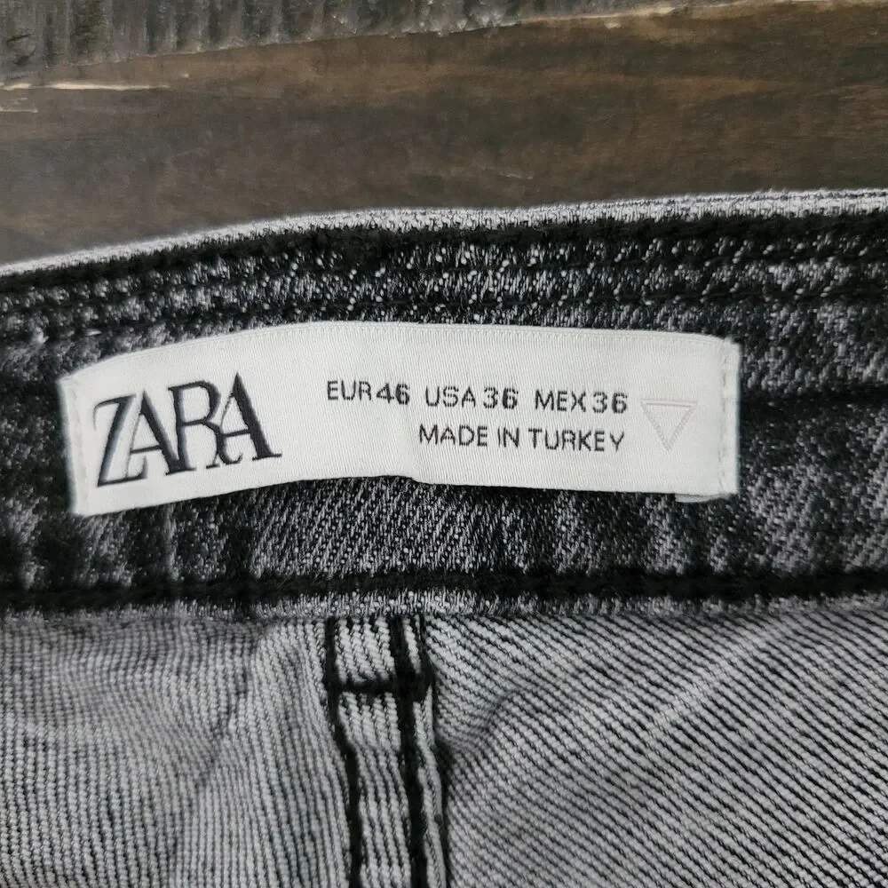 Zara Men’s Grey Acid Wash Skinny Jeans US 36 Distressed Slim Fit Streetwear