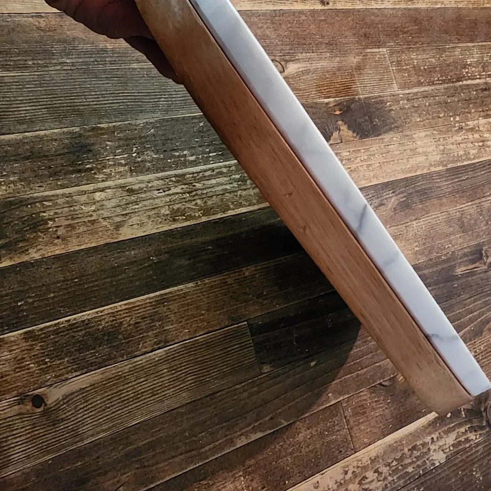 Our Table Wood Marble Cheese Cutting Charcuterie Board Knife Set
