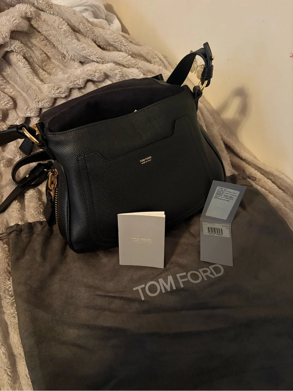 Tom Ford Black Leather Shoulder Bag with Gold-Tone Hardware