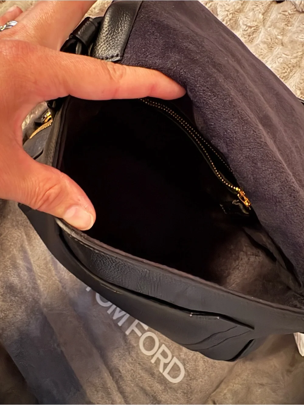 Tom Ford Black Leather Shoulder Bag with Gold-Tone Hardware