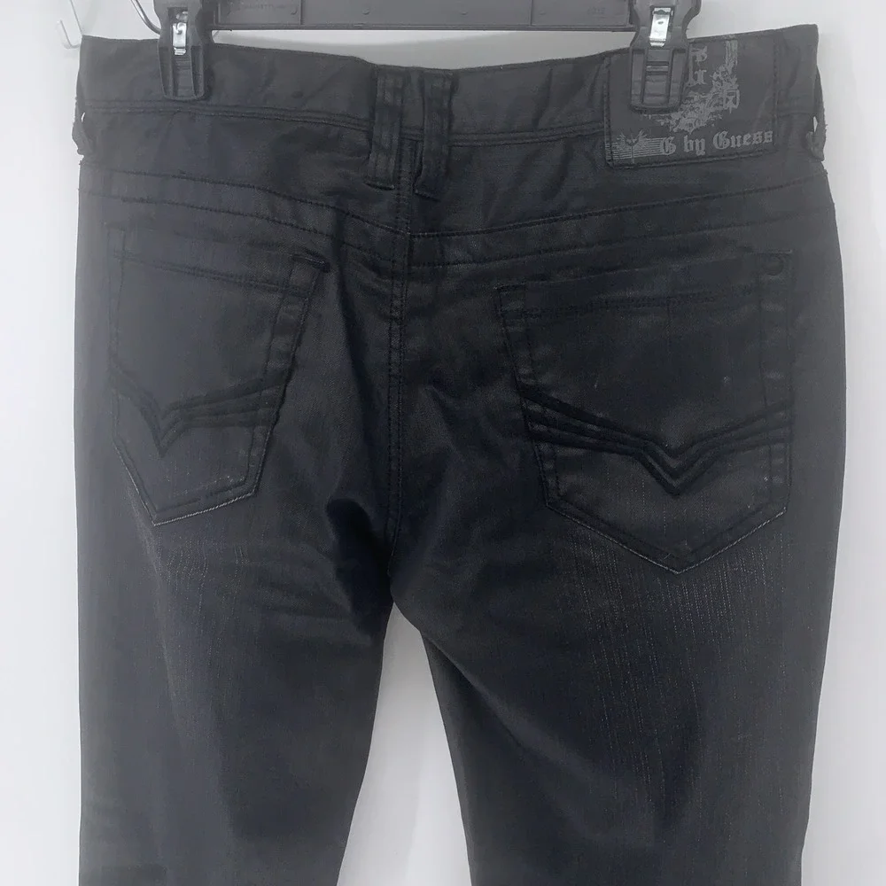 G By Guess Korbin Slim Fit Jeans Black Coated Denim Upscale Party Style 32x34