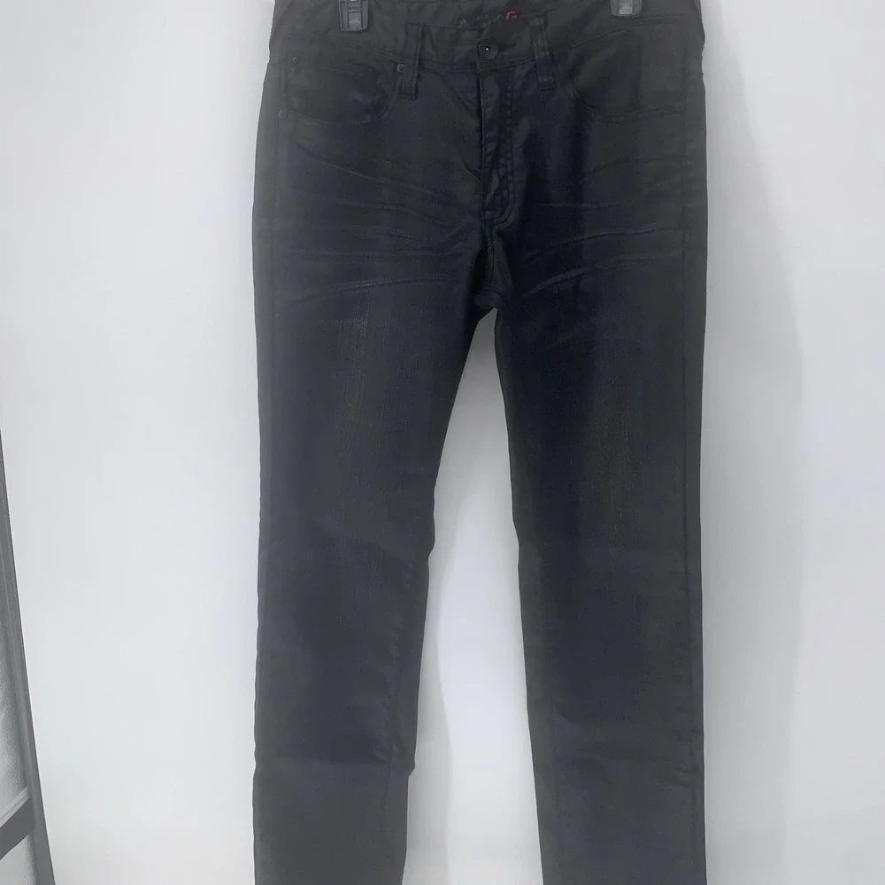 G By Guess Korbin Slim Fit Jeans Black Coated Denim Upscale Party Style 32x34