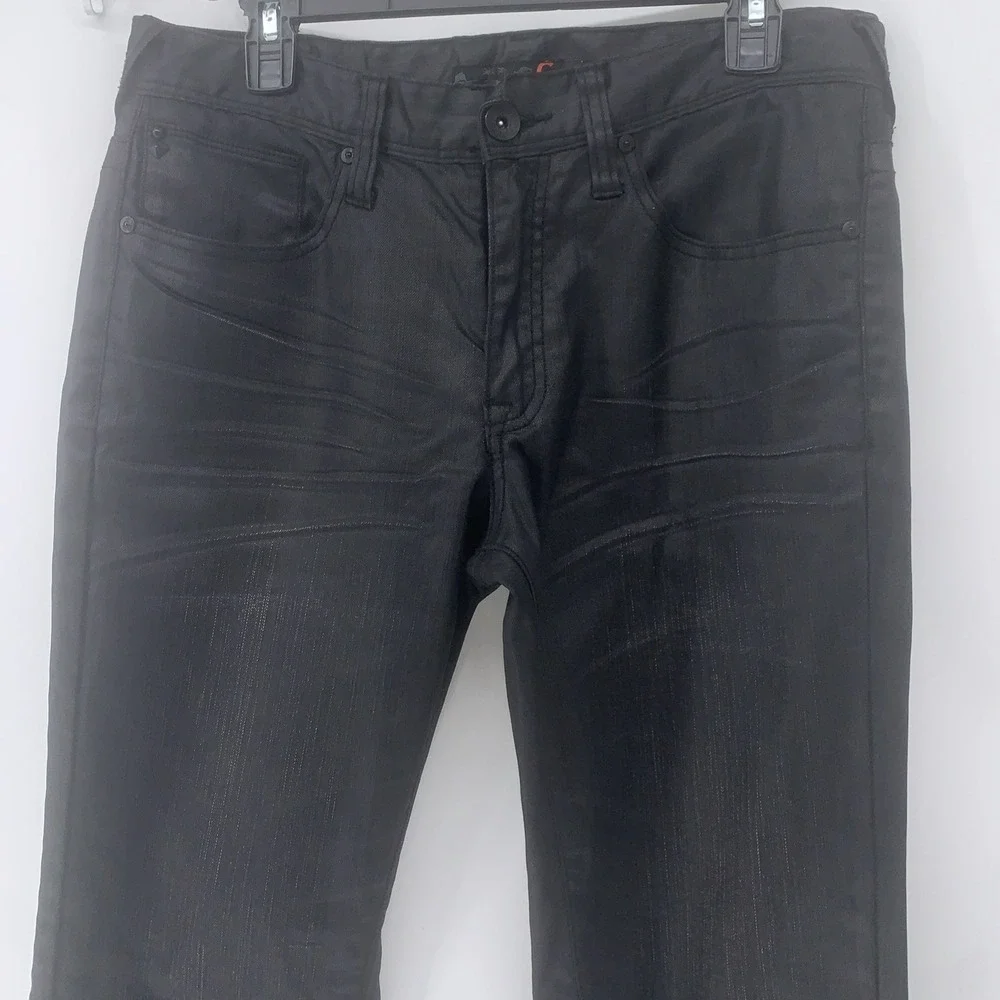 G By Guess Korbin Slim Fit Jeans Black Coated Denim Upscale Party Style 32x34