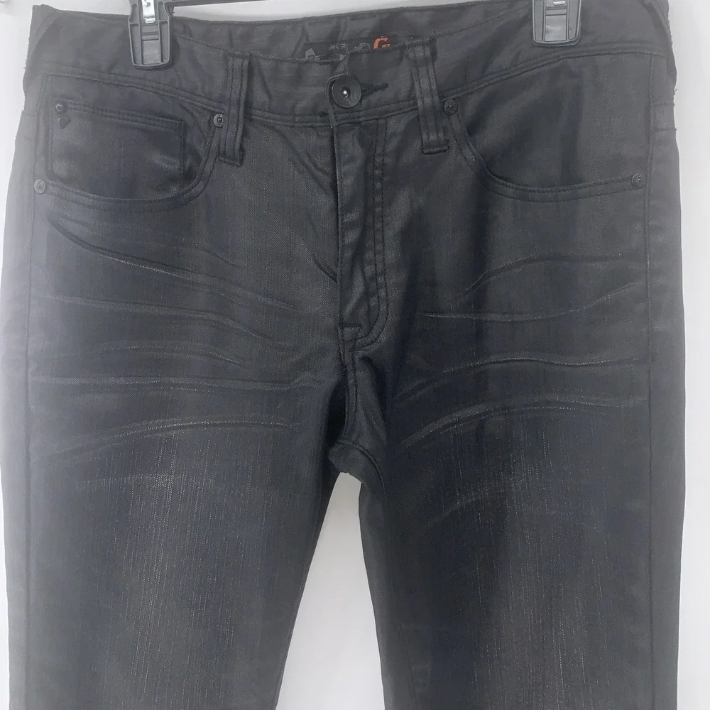 G By Guess Korbin Slim Fit Jeans Black Coated Denim Upscale Party Style 32x34