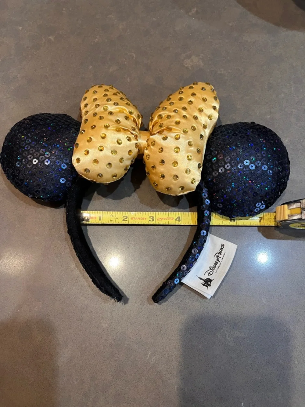Disney Parks Iridescent Blue & Purple Sequin Minnie Ears, Gold Bow