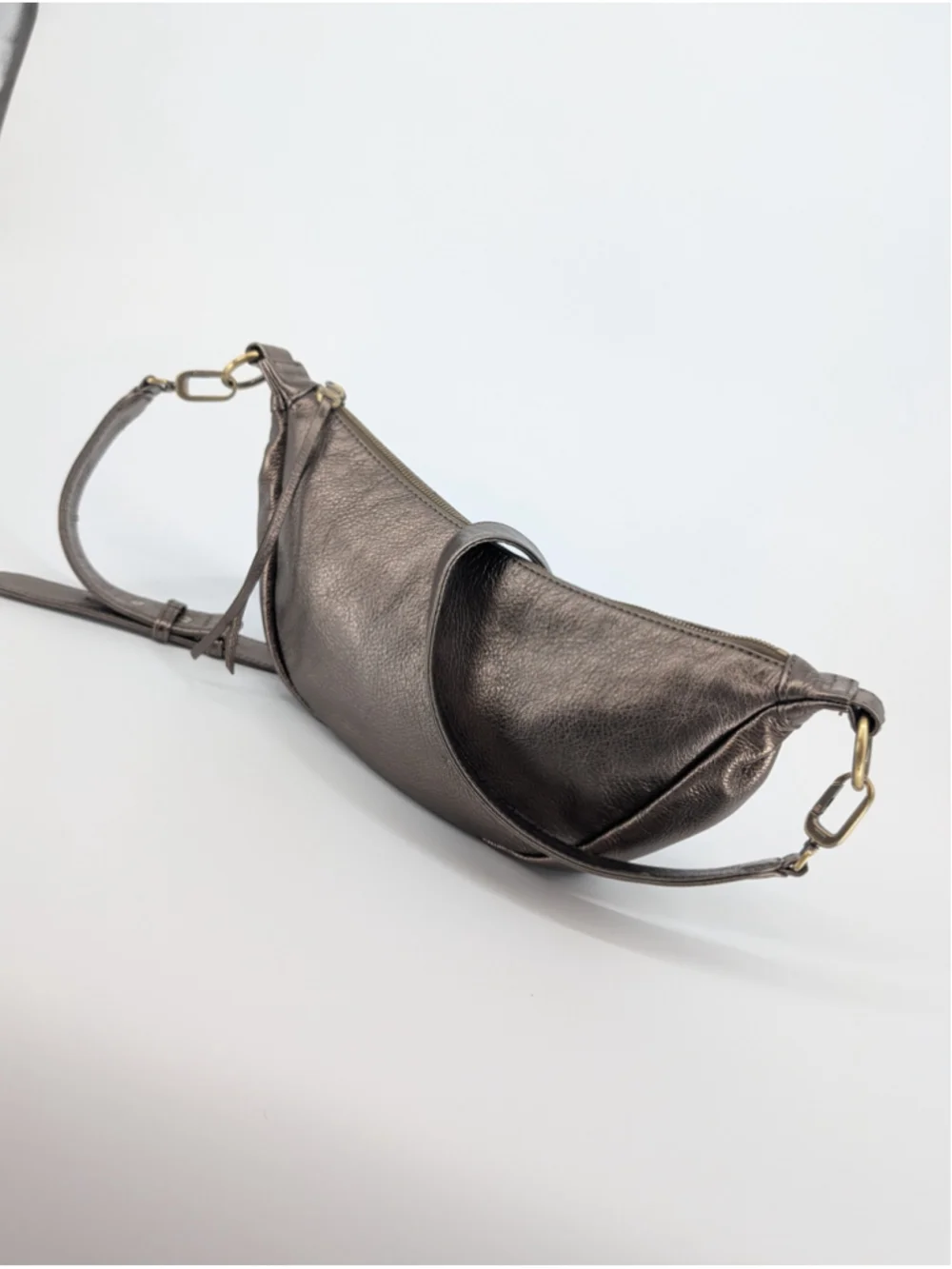 HOBO Knox Sling Pewter Metallic Bronze Genuine Leather Crescent Shoulder Bag