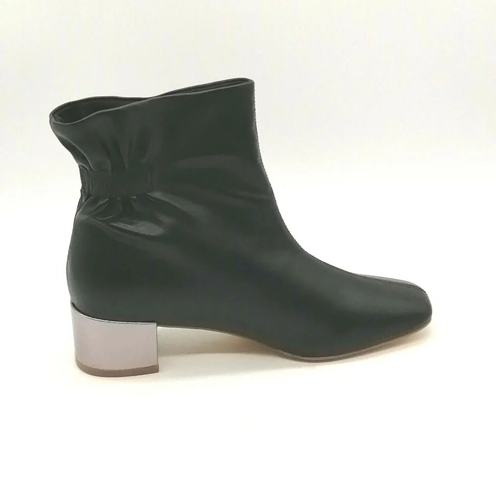 Midnight Velvet Shoes Womens Ankle Boot Black Faux Leather Back Stretch 7 NEW