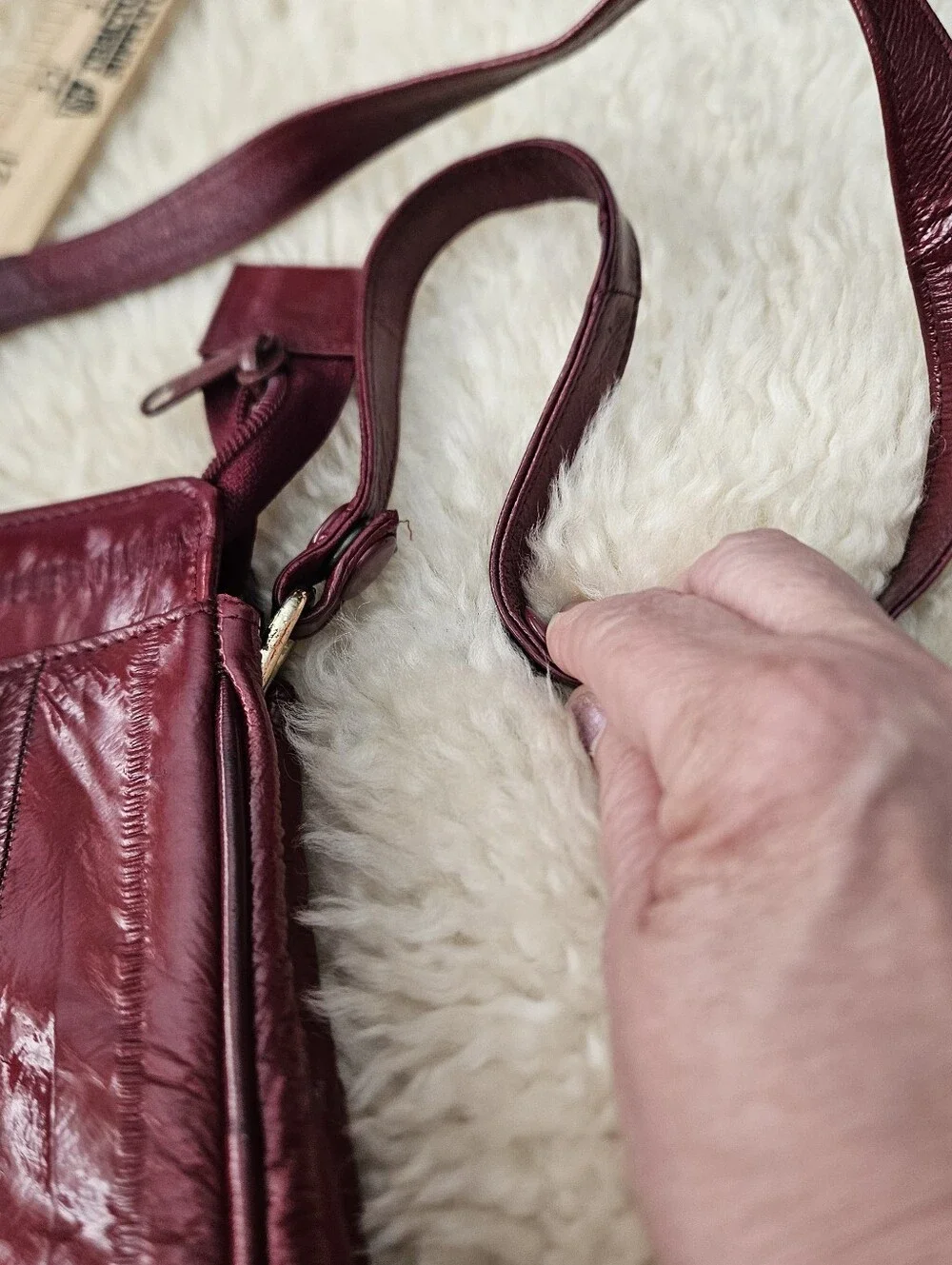 Vintage Genuine Eel Skin Leather Shoulder Bag Clutch Burgundy Oxblood
