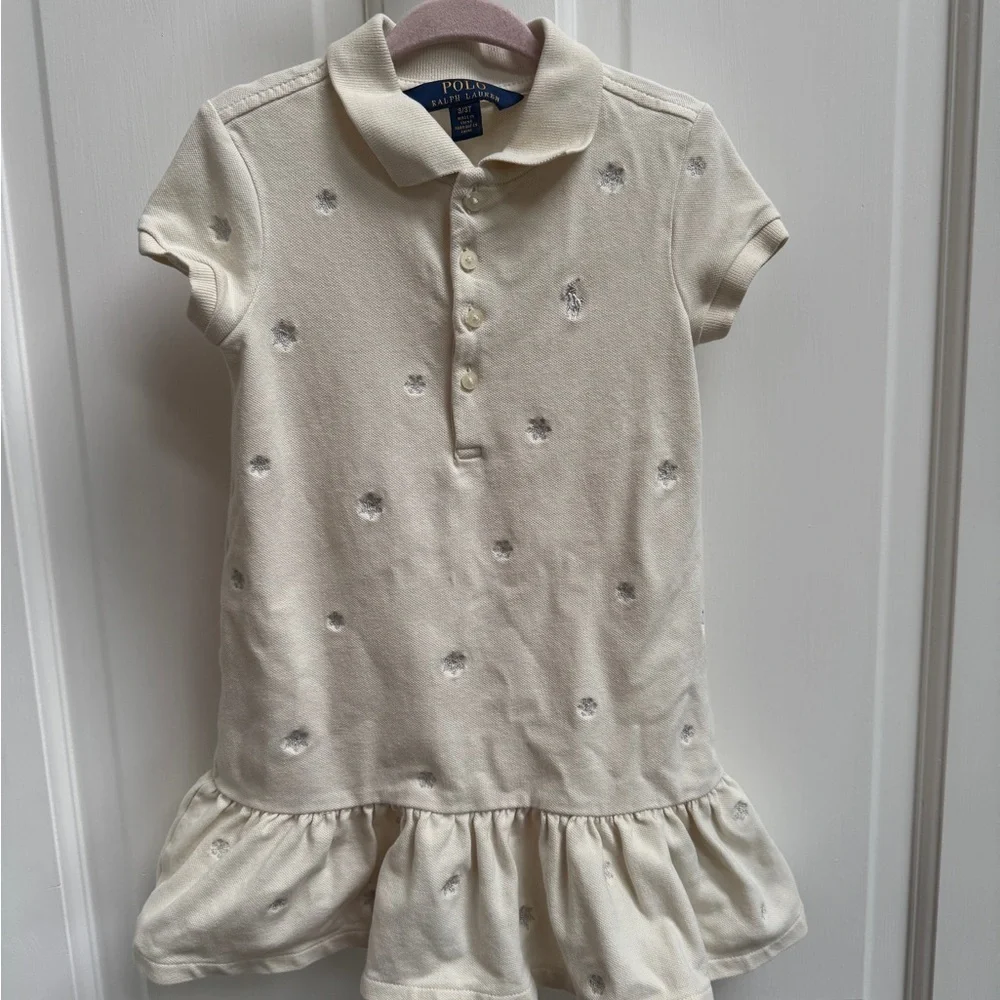Ralph Lauren 3T Cream Snowflake Short Sleeve Polo Collared Dress