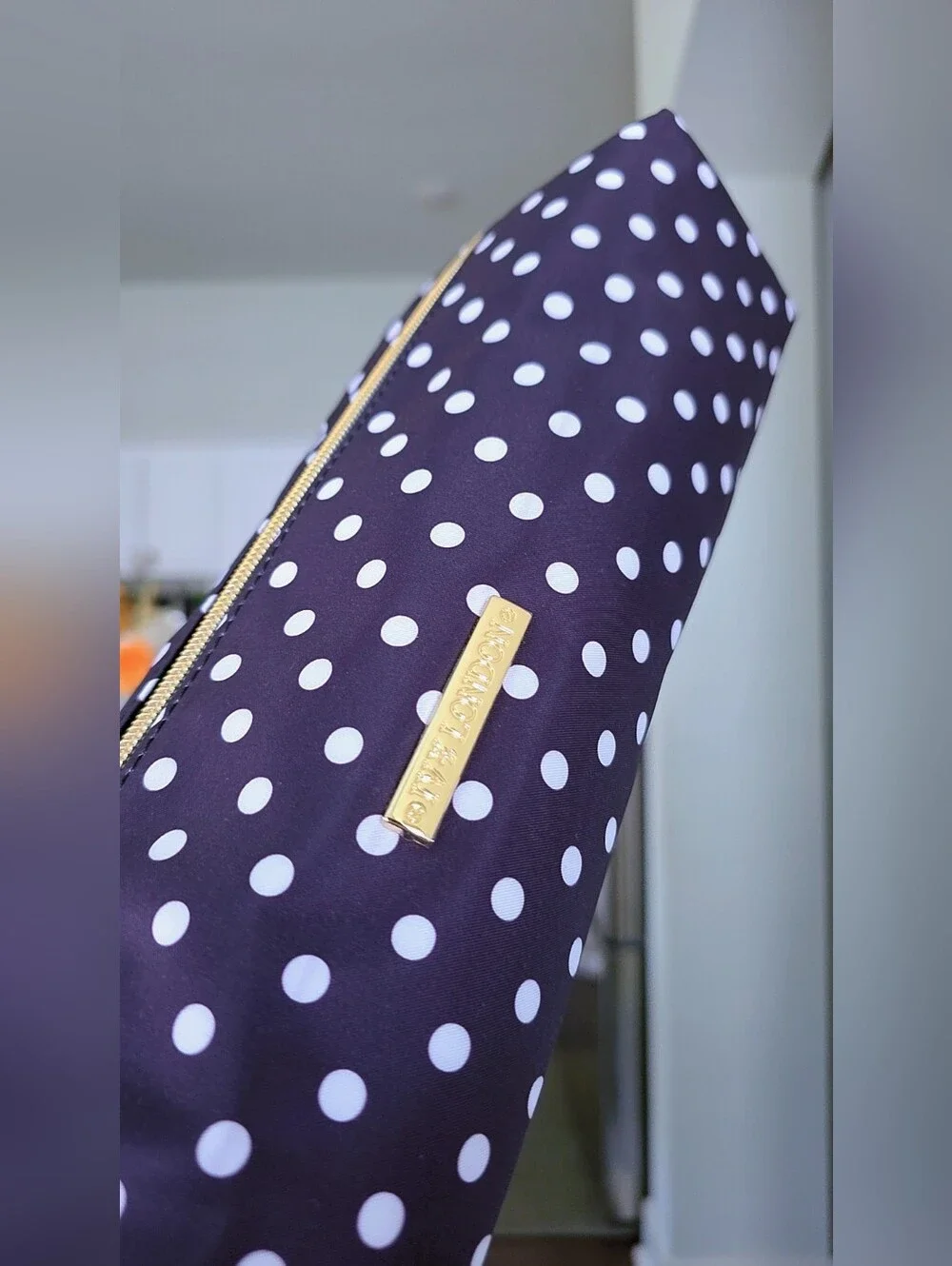 Black & White Polka Dot Hair Tool Bag with Gold Hardware