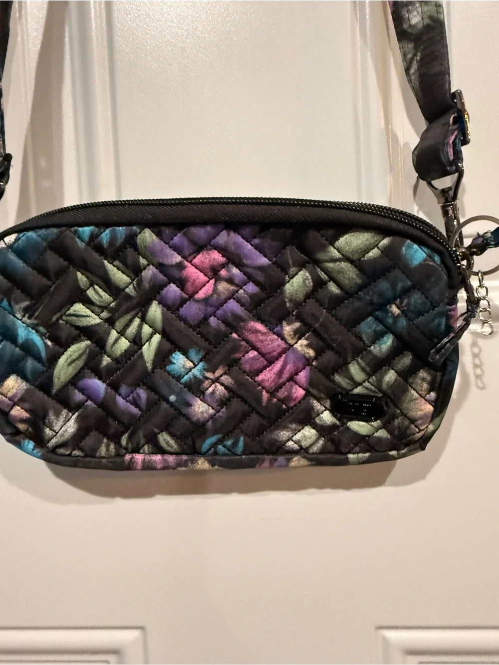 LUG Quilted Floral Crossbody Bag - Black/Purple Multicolor