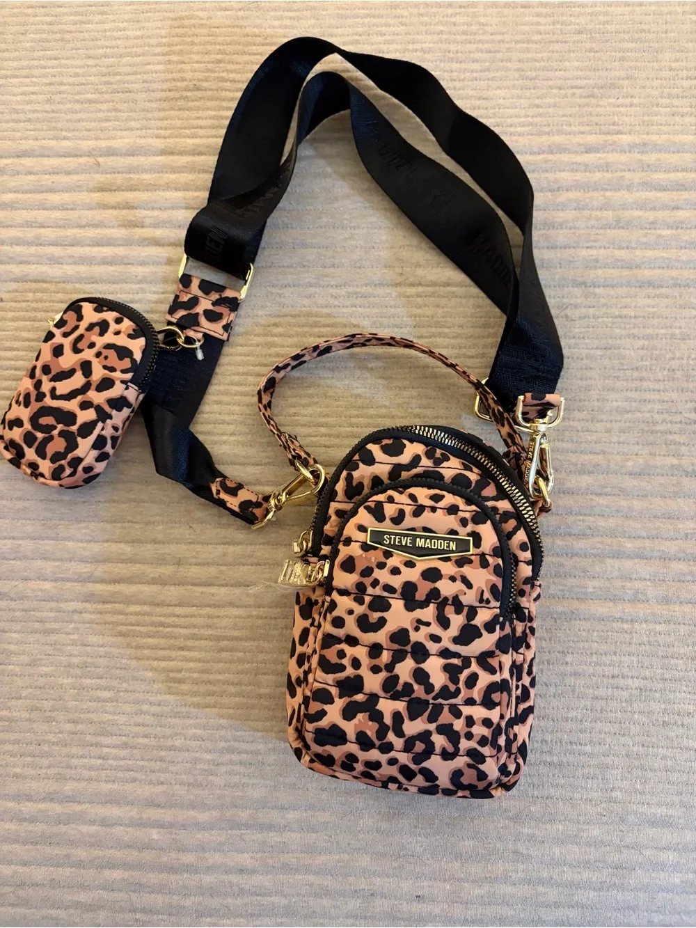 Steve Madden Jenna leopard nylon mini crossbody bag