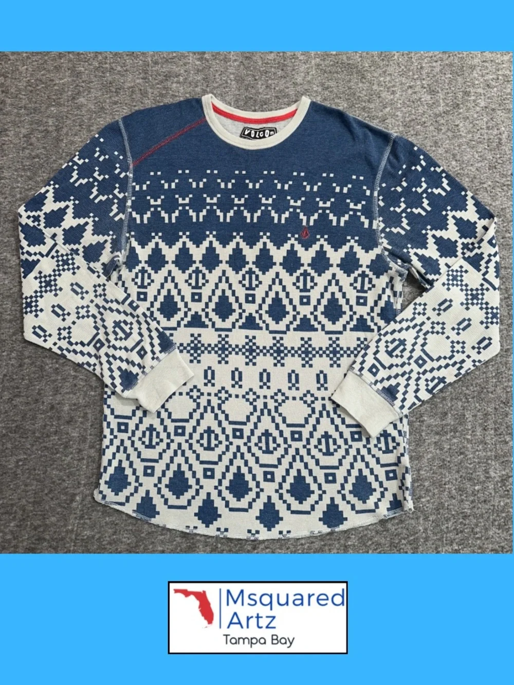 Volcom Nordic Stone Thermal Shirt Blue Gray Men's L Long Sleeve Waffle Knit