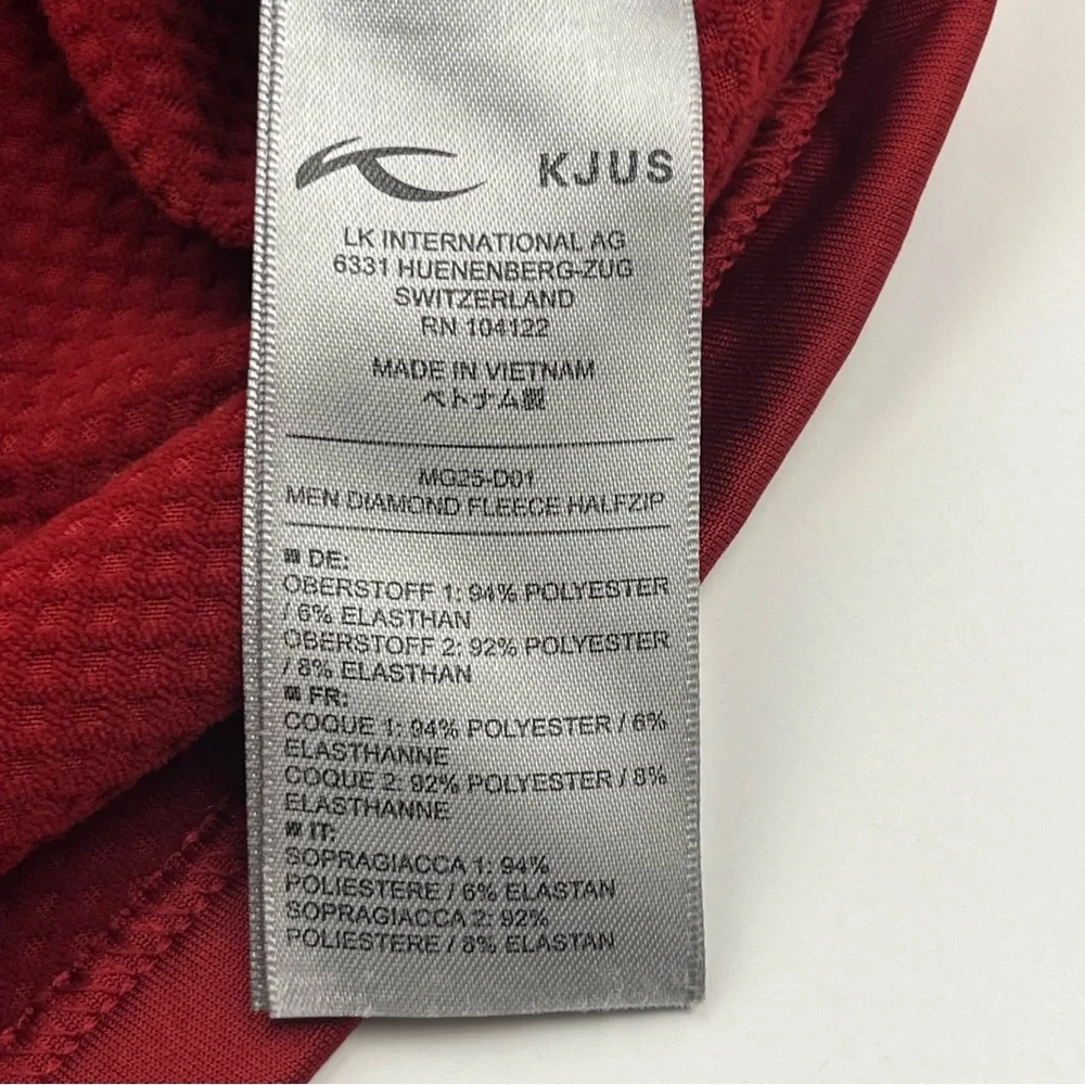 KJUS Men Diamond Fleece Half Zip Red Burgundy Pullover SZ Large Stretch Athletic