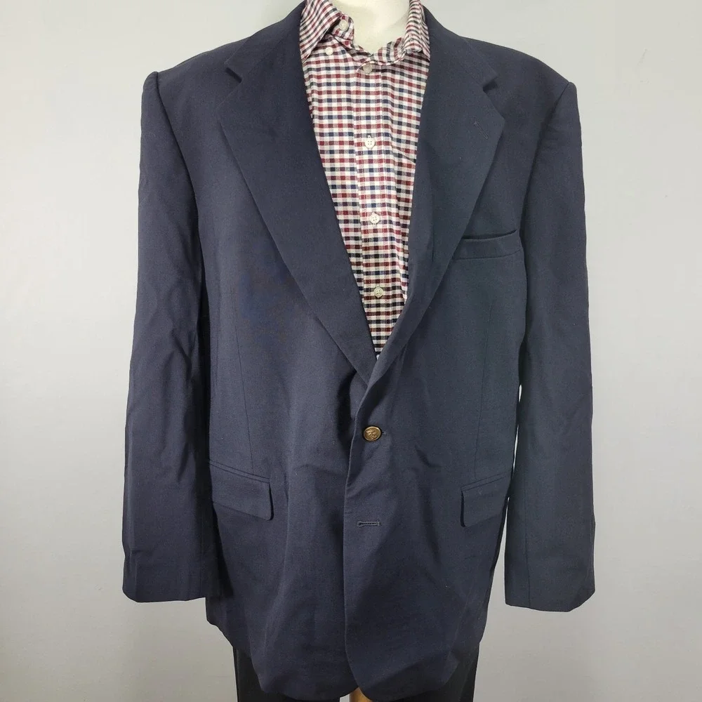 Stafford‎ Traveler Plus Men's Sport Coat Blazer Two Button Navy Wool Blend 48L