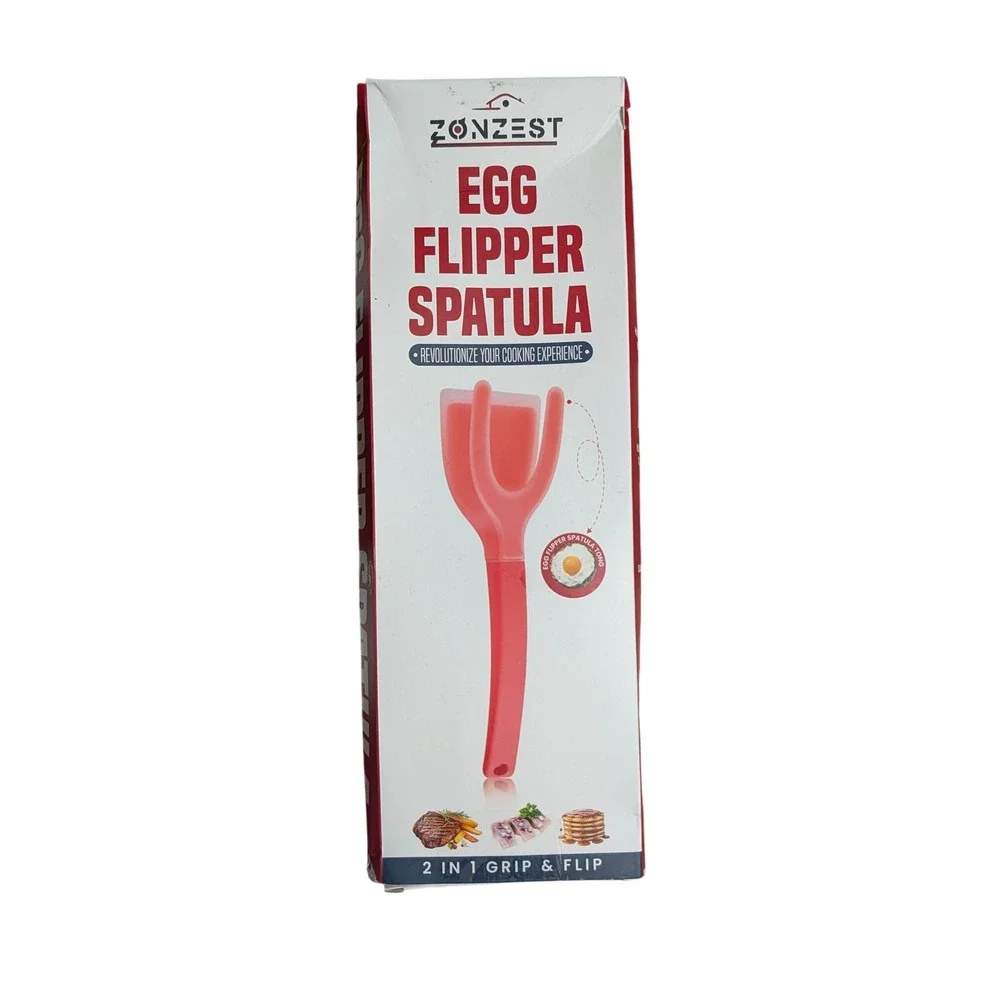Zonzest Egg Flipper Spatula 2 in 1 Grip and Flip Red Silicone Kitchen Tool NEW