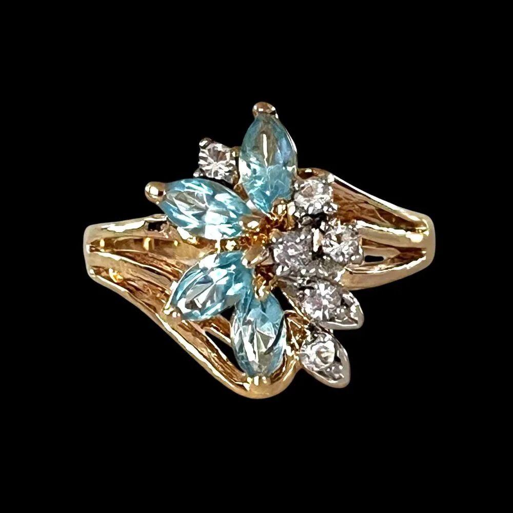 Vintage 1980s Uncas Crystal Cluster Ring Size 6 14KTGE Gold Plate - 14E