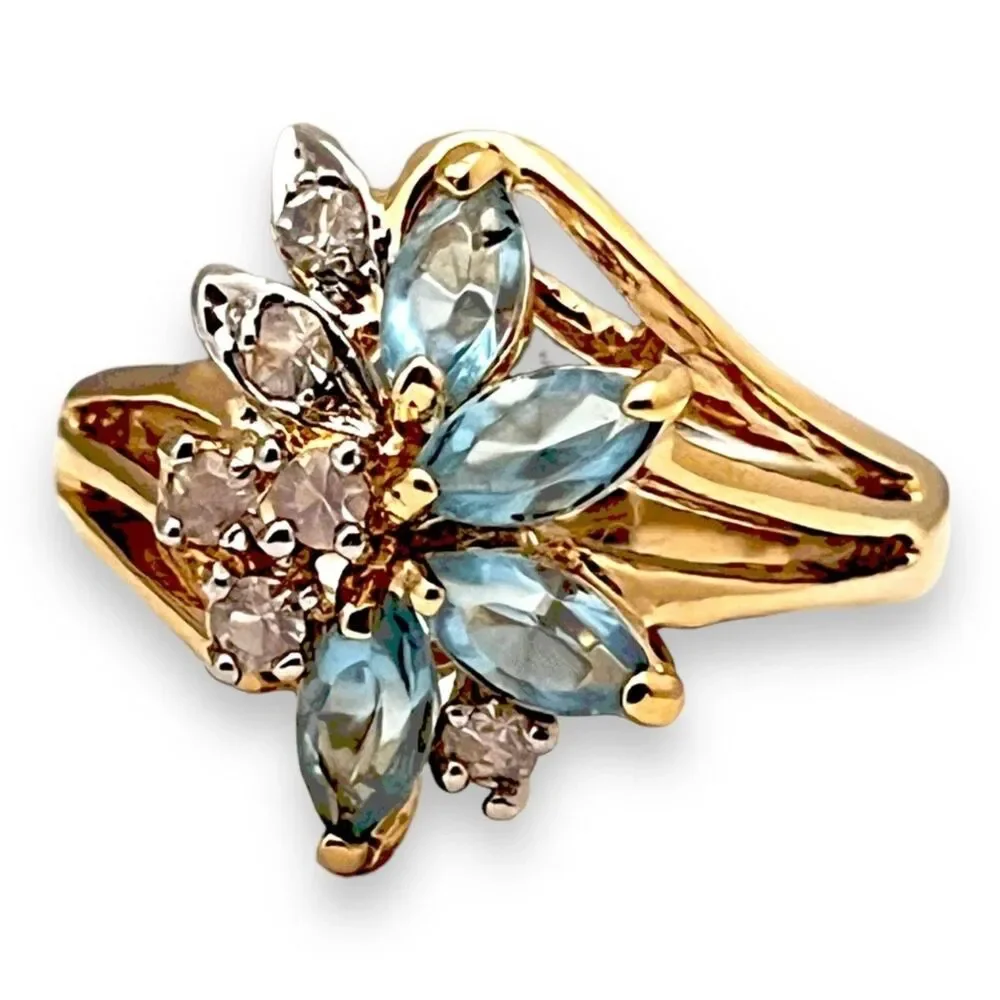 Vintage 1980s Uncas Crystal Cluster Ring Size 6 14KTGE Gold Plate - 14E