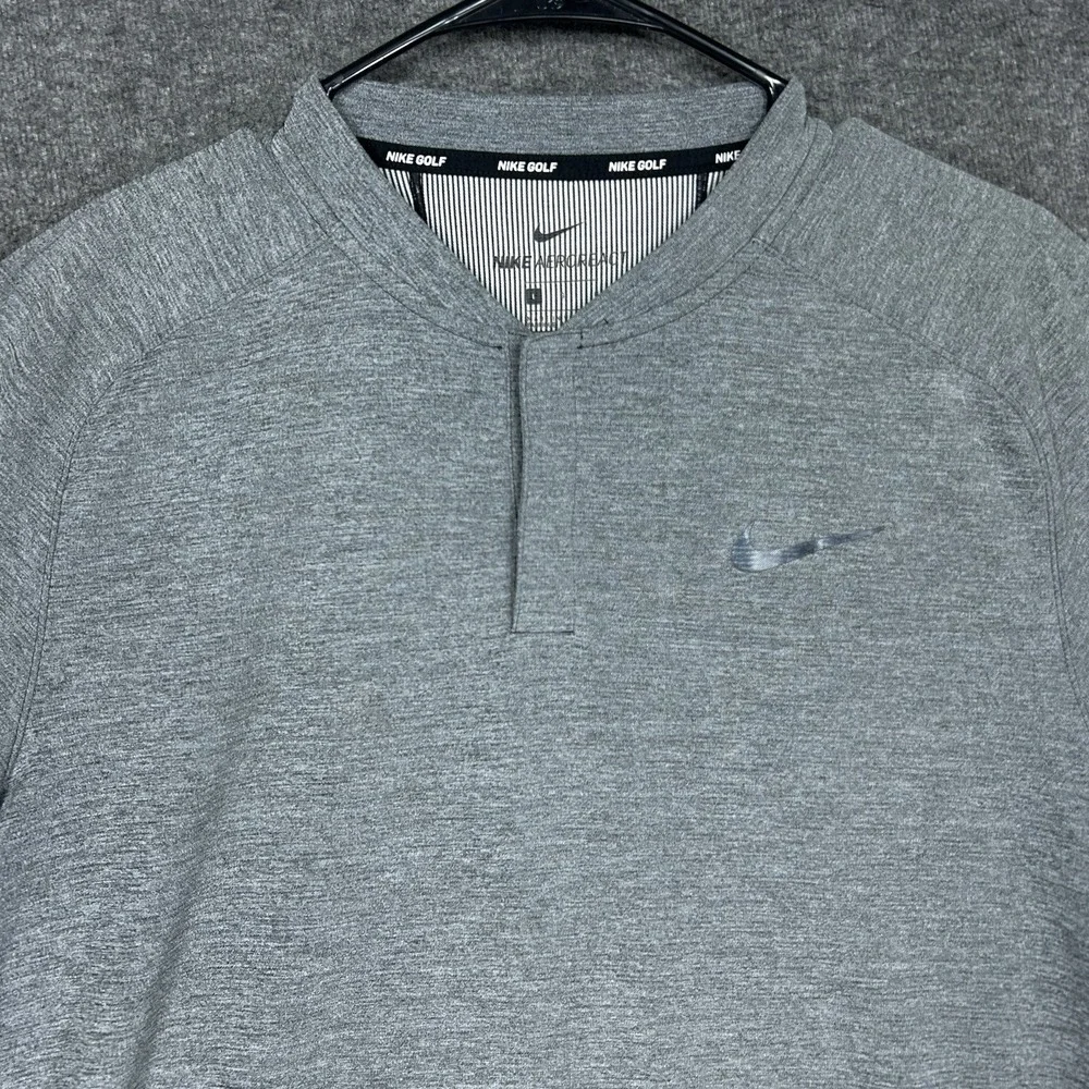 Nike Golf Aeroreact Shirt Mens L Heather Gray Blade Collar Short Sleeve 890046