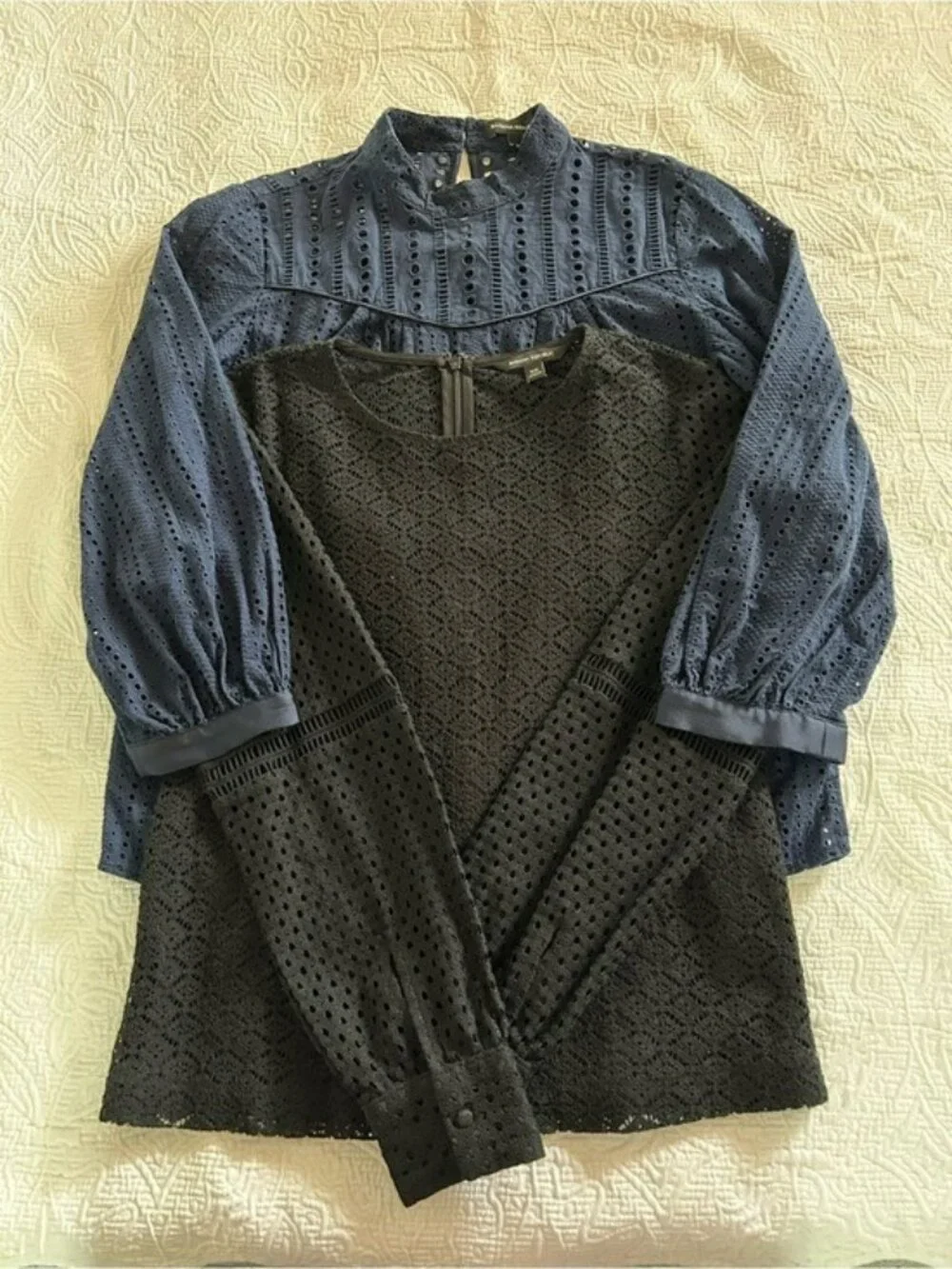 Banana Republic XS Navy Eyelet Lace Blouse & Black Lace Top Bundle Romantic