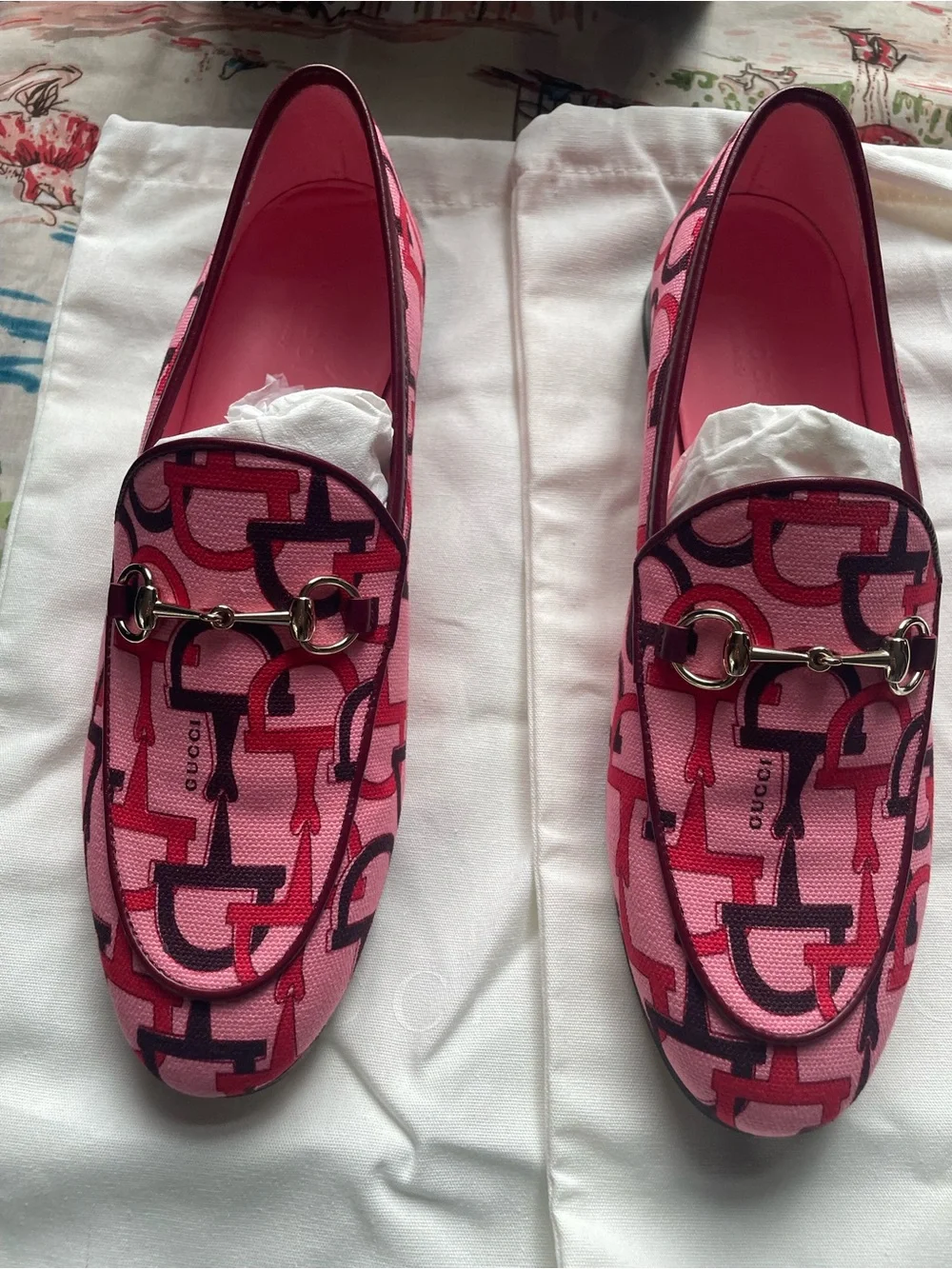 Gucci Pink GG Horsebit Canvas Loafers for women