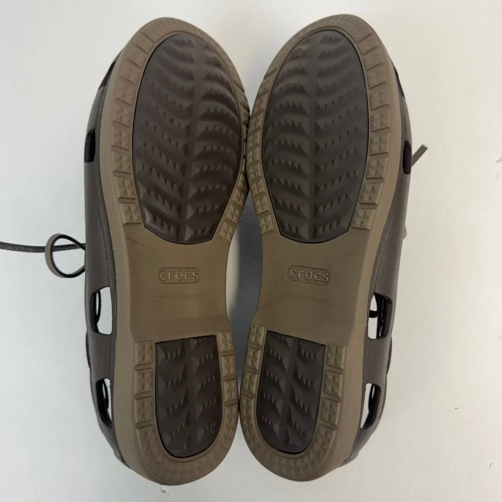 Crocs‎ Mens LiteRide Boat Shoes Espresso Brown Khaki Water Friendly Loafers Sz 7