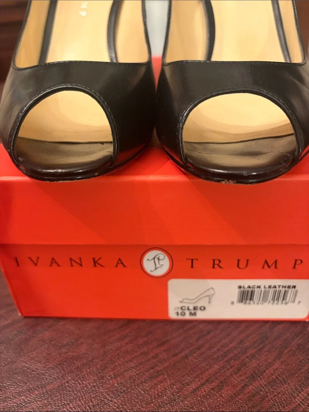 Ivanka Trump Black Leather Peep-Toe Heels