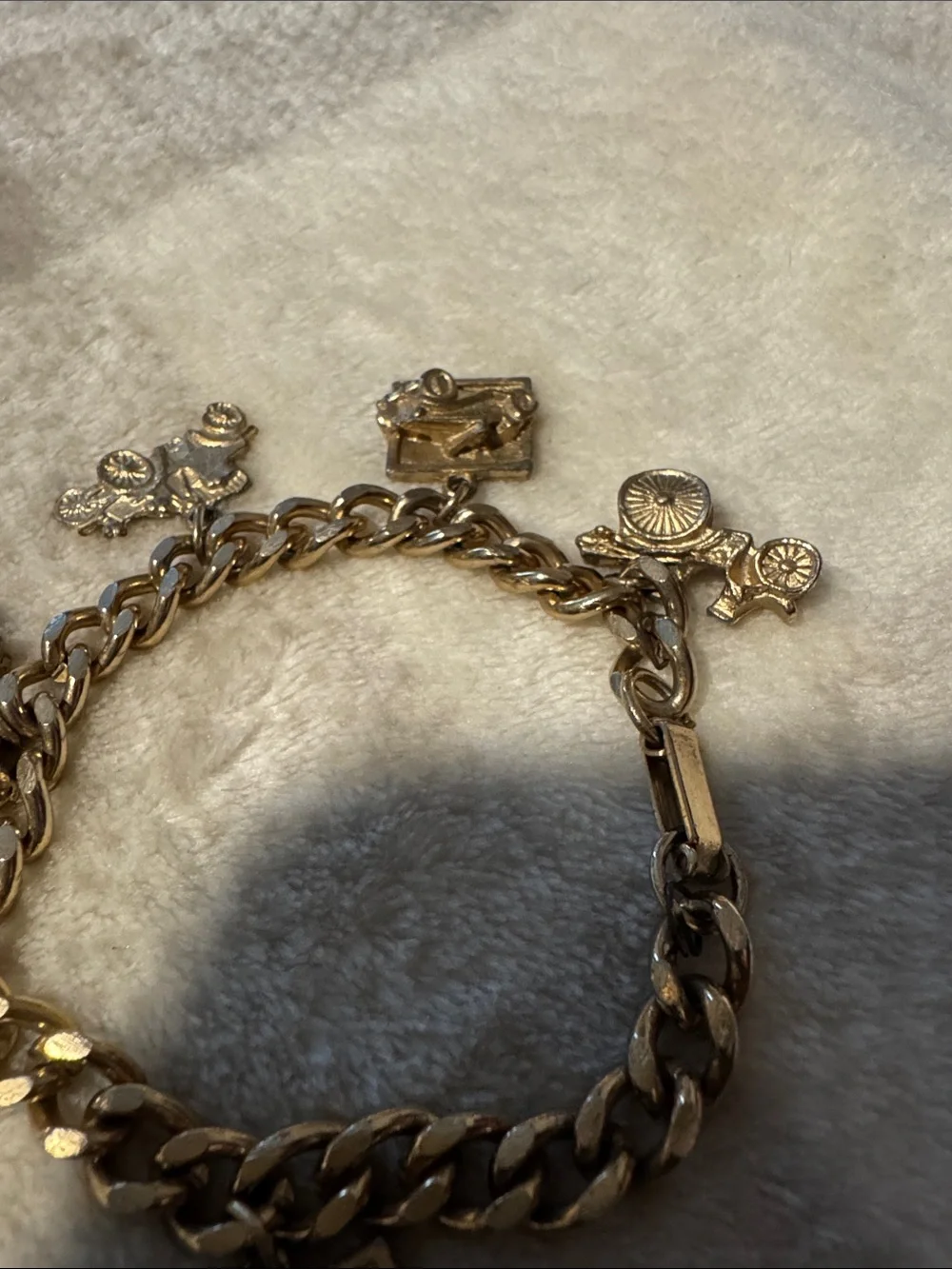 Vintage Gold Charm Bracelet with Car & Carriage Charms