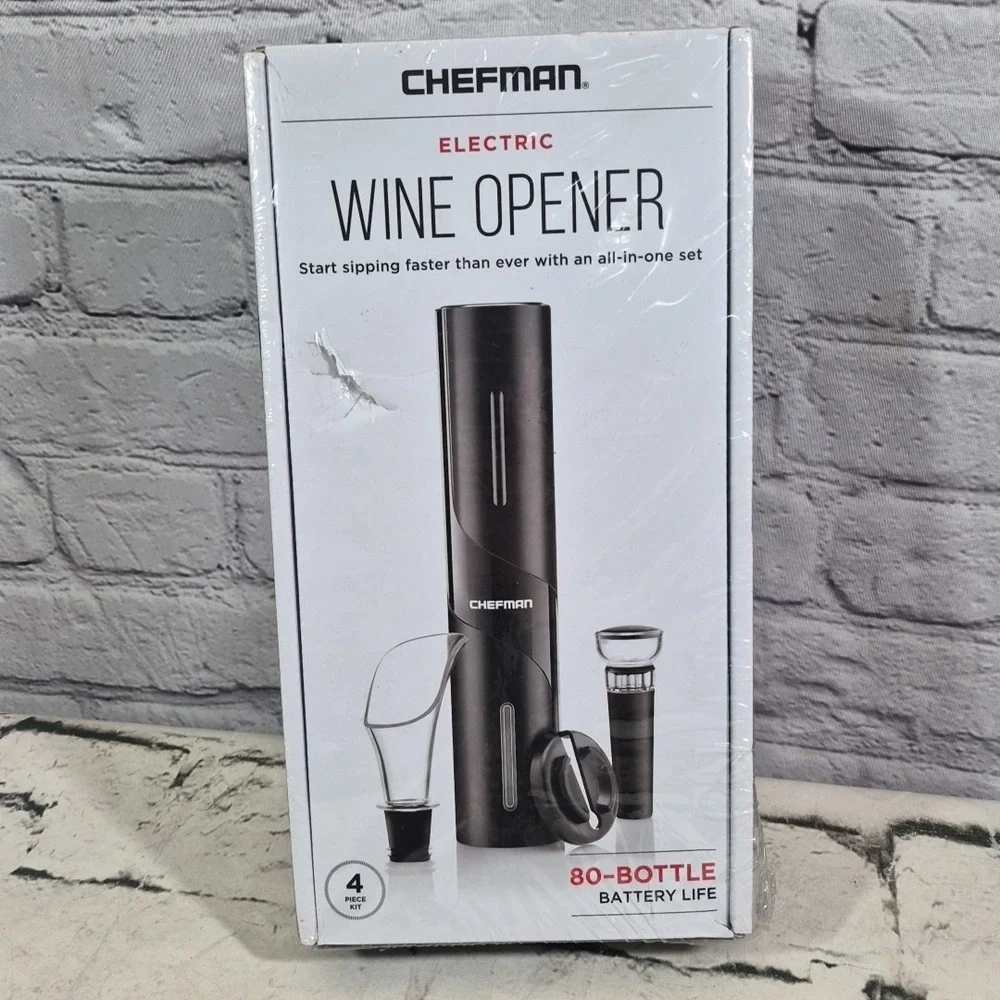 Chefman Electric Wine Opener -80 Bottle Battery Life 4 pc kit NEW, sealed in box