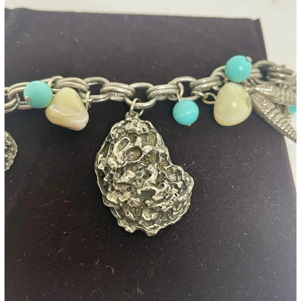 Vtg. German Seashell Charm Bracelet Silver Tone 7
